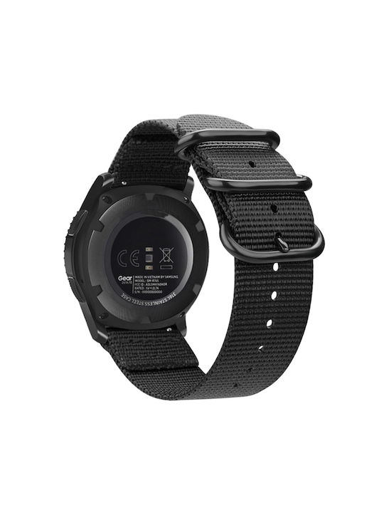 Samsung Galaxy Watch Active 2 22mm Gear S3 Νάιλον Τριών Δακτυλίων Watch Band Μαύρο