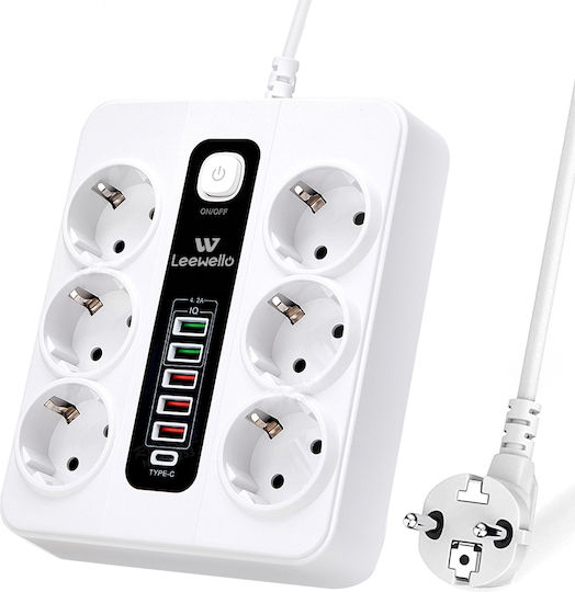 Leewello Power Strip with Surge Protection 6 Positions with 5 USB-A, 1 USB-C and Switch