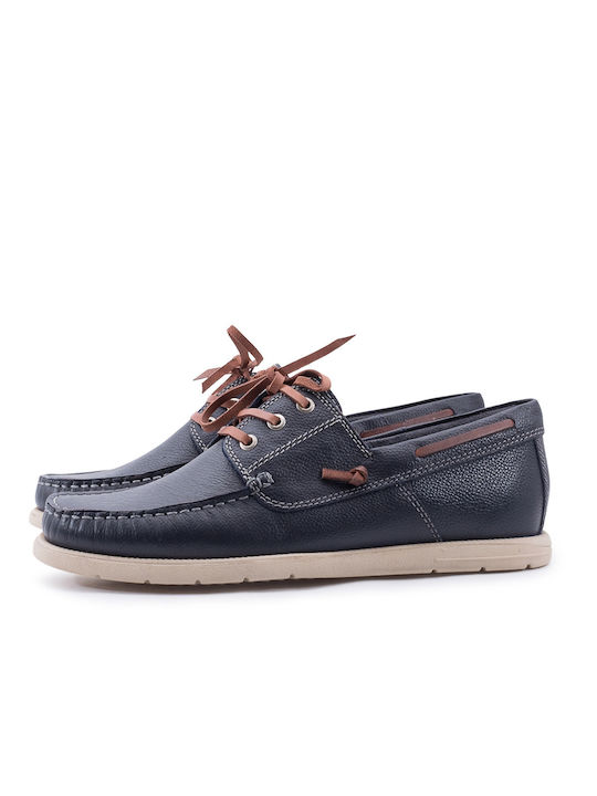 Freemood Men's Leather Boat Shoes Blue