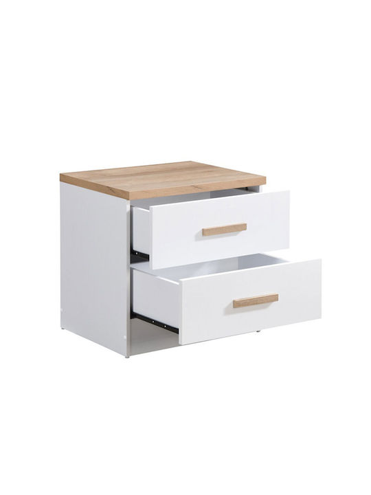 Practico Bedside Table Wooden White 50x40x50cm