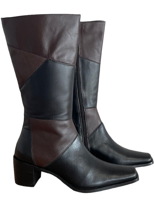 Roberto Venuti Leather Medium Heel Women's Boots Black