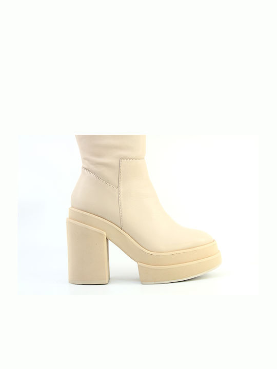 Paloma Barceló Leder Damenstiefel mit hohem Absatz Beige