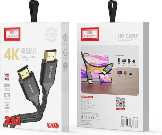 Earldom HDMI 1.4 High Speed 1080p 120Hz Braided Cable HDMI male - HDMI male 3m Μαύρο