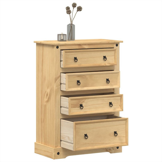 Chest of Drawers of Solid Wood with 4 Drawers 80x43x114cm