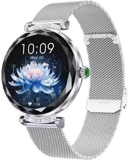 Aoke NX7 Pro Smartwatch with Heart Rate Monitor (Silver Case / Silver Strap Metallic)