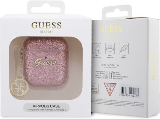 Guess "4g Charm Collection" Silicone Protective Case for Apple Airpods 1/2 Gold Hanging Ornament Glitter Purple Gua2glgshp