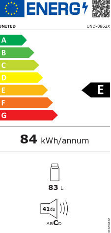 United Еднокрилен Хладилник 83лт В85xШ44.4xД45.6см. Inox UND-0862X