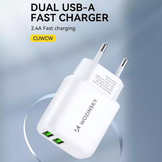 Wozinsky Încărcător Fără Cablu cu 2 Porturi USB-A Albς (CUWCW)
