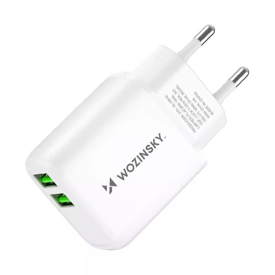 Wozinsky Încărcător Fără Cablu cu 2 Porturi USB-A Albς (CUWCW)