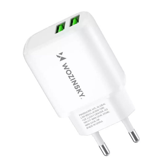 Wozinsky Încărcător Fără Cablu cu 2 Porturi USB-A Albς (CUWCW)