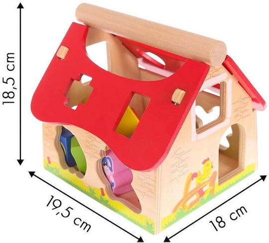 Moni Shape Sorting Toy Educational House with Animals made of Wood for 12++ Months