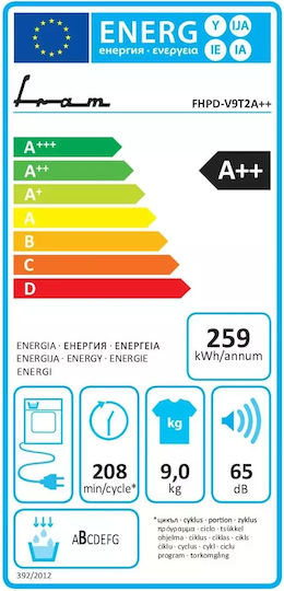 Fram FHPD-V9T2A++ Uscător de rufe 9kg A++ cu pompă de căldură