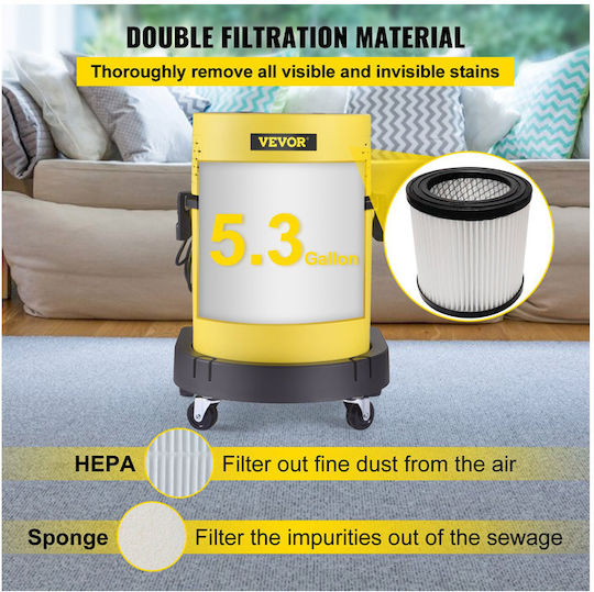 Vevor Vacuum Wet / Dry 1200W with Plastic Bin 20lt