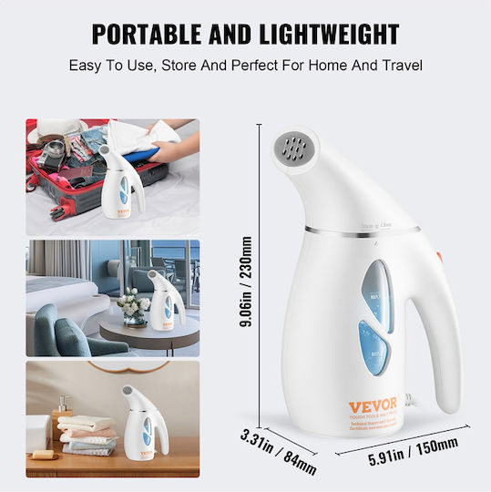 Vevor Kleiderdampfer Hand 800W mit Behälter 240ml Weiß