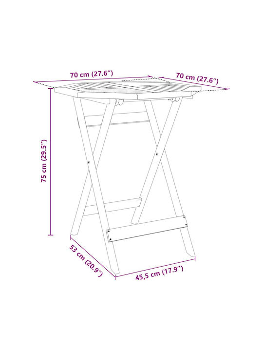 Table for Small Outdoor Spaces Made of Acacia Foldable Brown 70x70x75cm