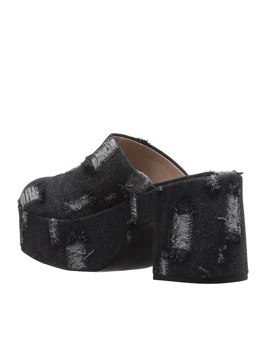 Mules with Chunky High Heel in Black Color