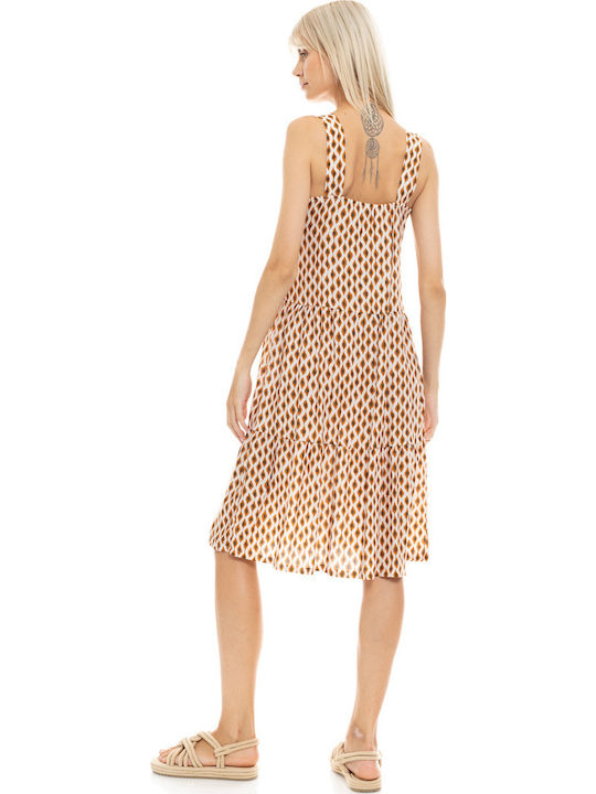 Pink Label B470 Φόρεμα Midi Safari Φαρδιά Τιράντα Αμπίρ Γραμμή Κοραλλι Μπεζ
