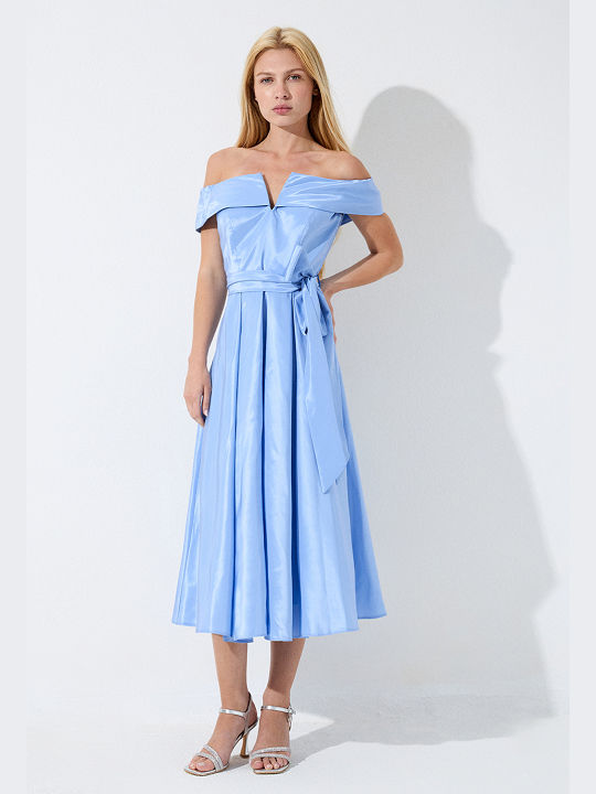 Midi Satin Kleid Himmelblau