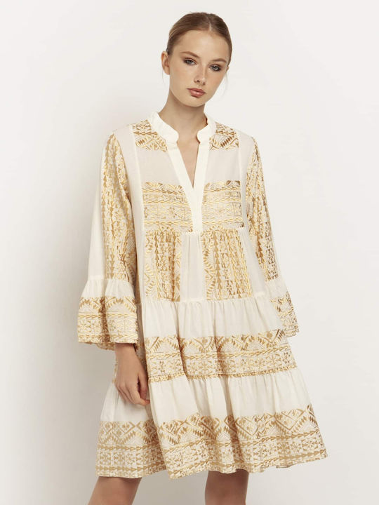 Greek Archaic Kori Summer Mini Dress with Ruffle White