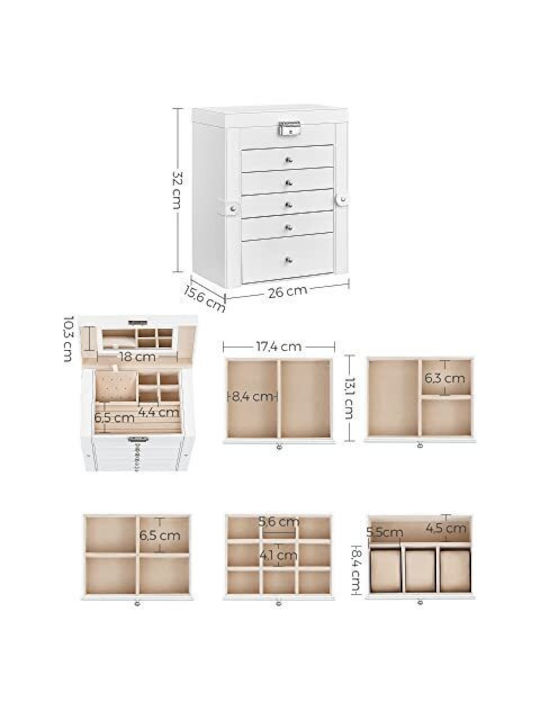 Songmics Κουτί Κοσμημάτων με Καθρέφτη Λευκό 26x15.5x32cm