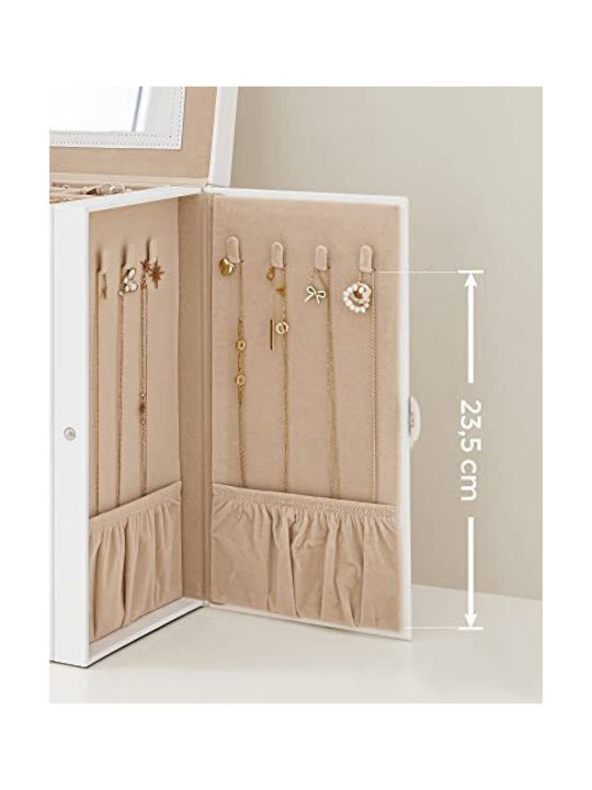 Songmics Κουτί Κοσμημάτων με Καθρέφτη Λευκό 26x15.5x32cm