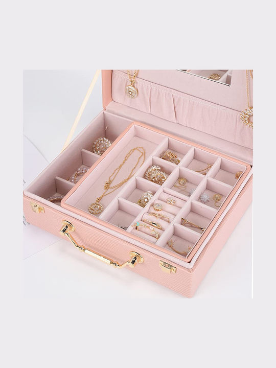 Pink Faux Leather Jewellery Box 23x18x8cm