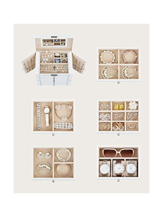 Songmics Κουτί Κοσμημάτων με Καθρέφτη Λευκό 26x15.5x32cm