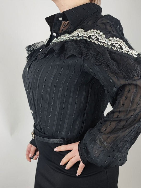 Langärmelig Damen Hemd Color Black