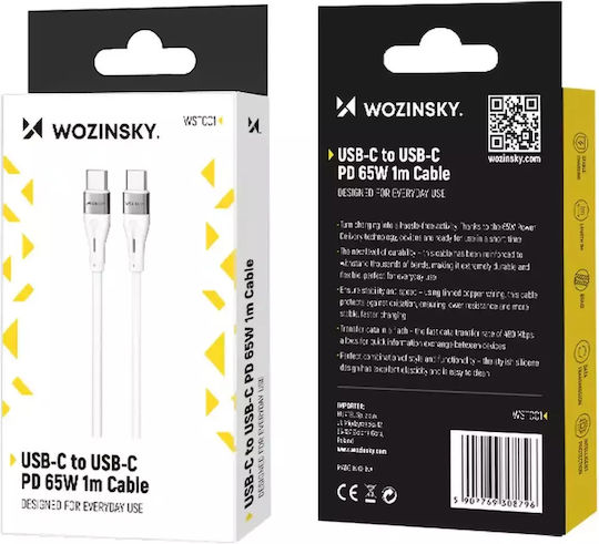 Wozinsky Cablu USB 2.0 USB-C Masculin - USB-C 65W PD Alb 1m WSTCC1