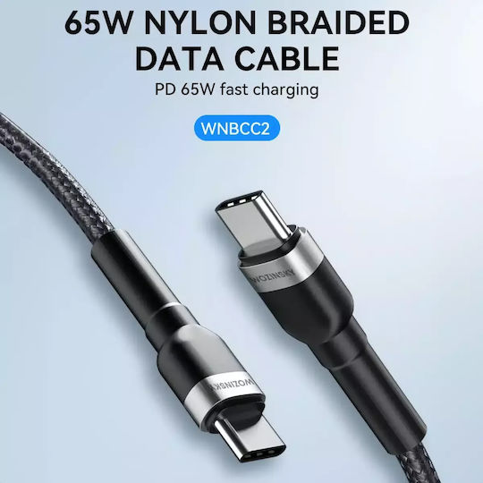 Wozinsky USB 2.0 USB-C Male To USB-C 65W PD Cable Black 2m WNBCC2