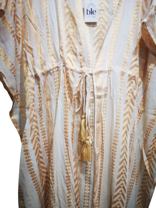 Ble Resort Collection Feminin Lung Kimono de Plajă White/gold