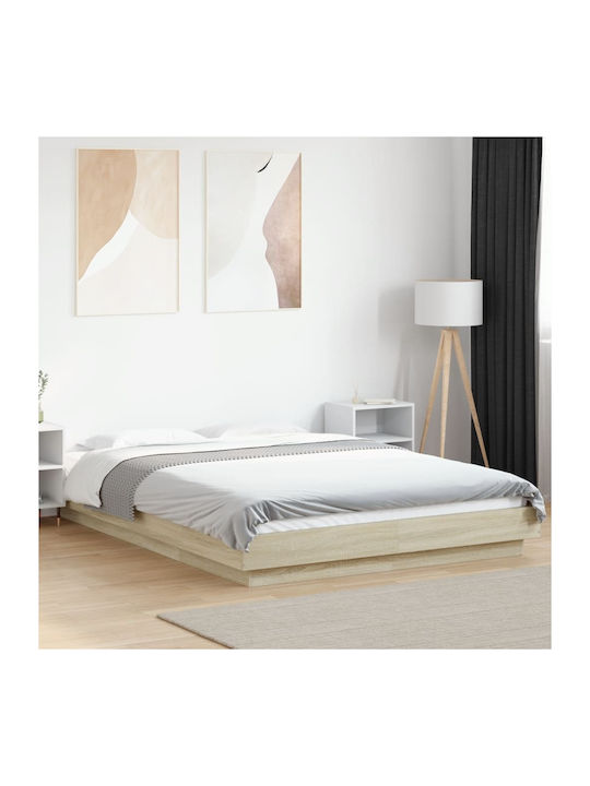 Double Wooden Bed Base Beige with Slats for Mattress 120x200cm