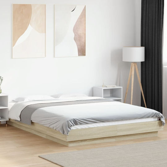 Double Wooden Bed Base Beige with Slats for Mattress 120x200cm