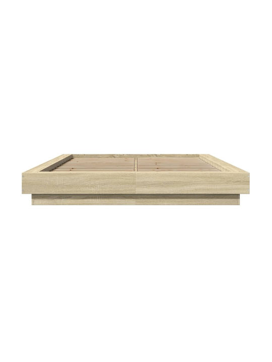 Double Wooden Bed Base Beige with Slats for Mattress 120x200cm
