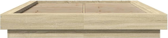 Double Wooden Bed Base Beige with Slats for Mattress 120x200cm
