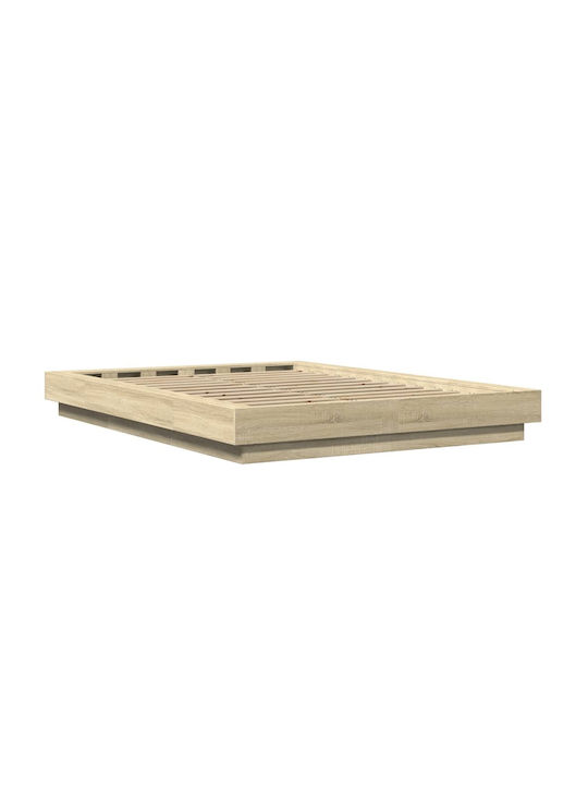 Double Wooden Bed Base Beige with Slats for Mattress 120x200cm