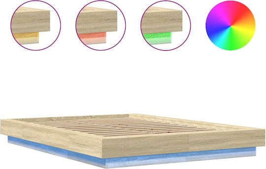 Double Wooden Bed Base Beige with Slats for Mattress 120x200cm