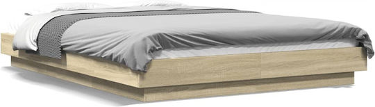 Double Wooden Bed Base Beige with Slats for Mattress 120x200cm