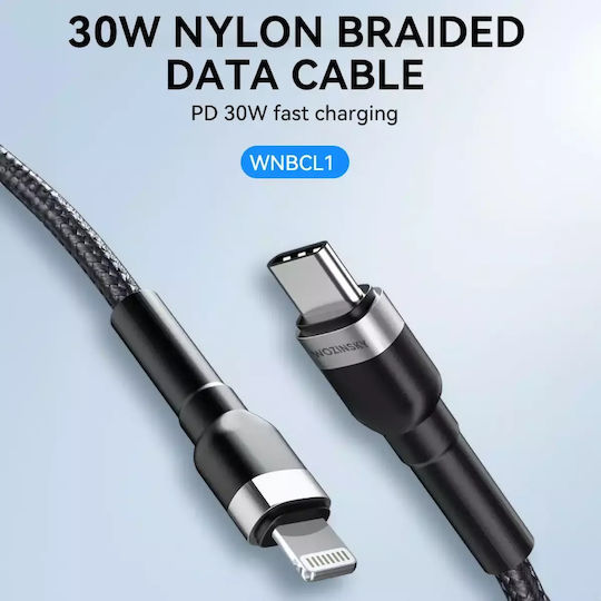 Wozinsky Редовна USB-C към Lightning кабел 30W Черен 1м (WNBCL1)