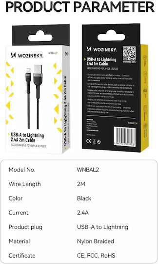 Wozinsky USB-A to Lightning Cable Μαύρο 2m (WNBAL2)