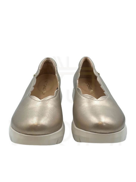 Leather Women's Moccasins in Gold Color