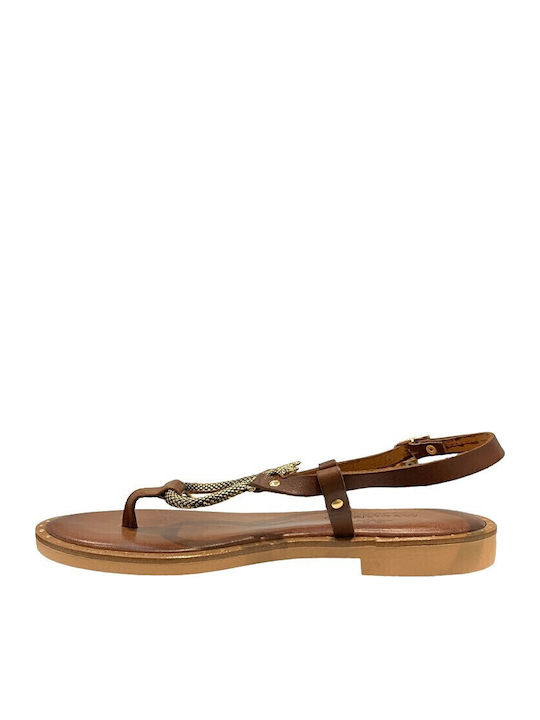 Leather Women's Flat Sandals in Brown Color