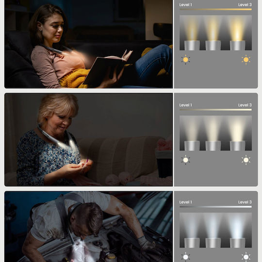 Led Reading Lamp Neck Flexible Lightweight Glocusent Perfect Multifunctional Reading Knitting Repairs Auto Shut-off 3 Color Temperatures 3 Levels Brightness
