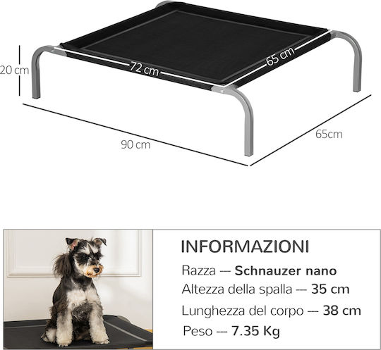 Pawhut Raised Dog Bed Breathable Metal Fabric 90x65x20 Cm Black Silver