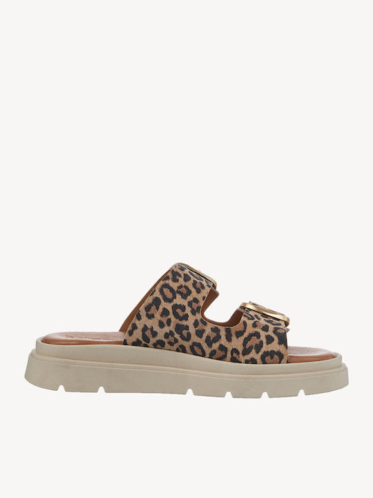 Δερμάτινα Γυναικεία Σανδάλια Flatforms Λεοπάρ