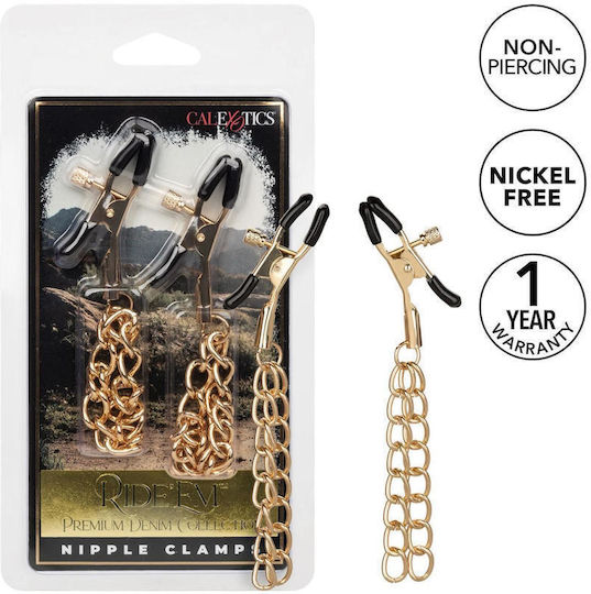 Nipple Clamps Bdsm Erotic Jewelry Ride Em Denim Nipple Clamps Gold