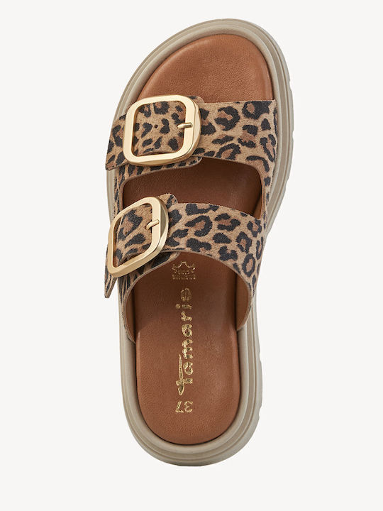 Δερμάτινα Γυναικεία Σανδάλια Flatforms Λεοπάρ
