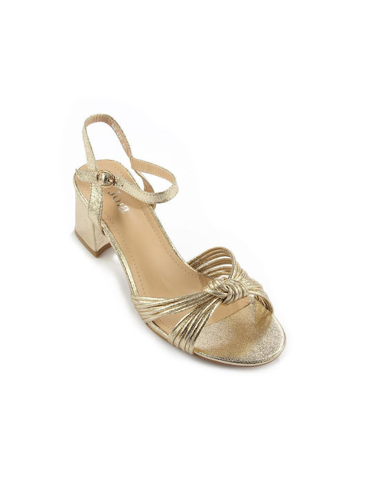 Fshoes Damen Sandalen mit Dünn mittlerem Absatz in Gold Farbe