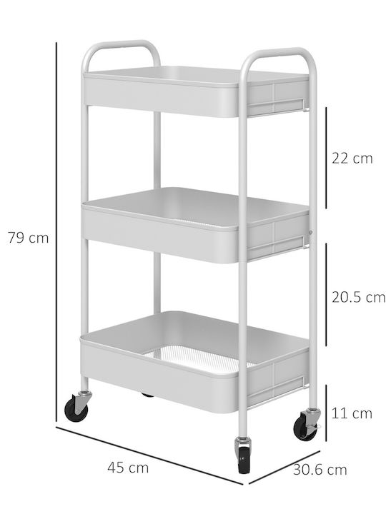 HomCom Metallisches Küchenwagen Mit 3 Ebenen Weiße 45x30.6x79cm
