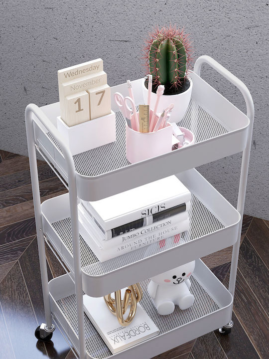 HomCom Metallisches Küchenwagen Mit 3 Ebenen Weiße 45x30.6x79cm